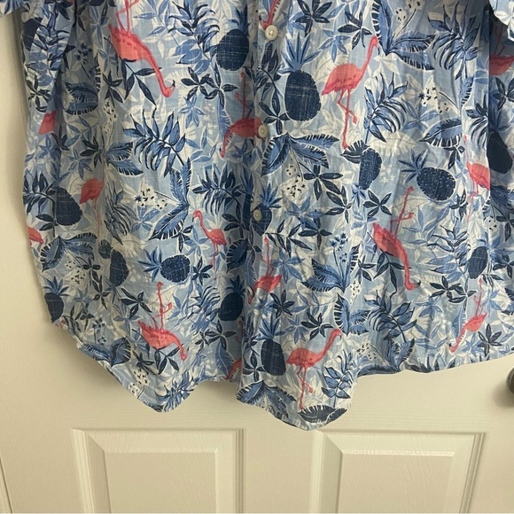IZOD SaltWater Shirt Button Up Relaxed Hawaiian Blue Flamingos Tropical Sz 4XL - Picture 3 of 9